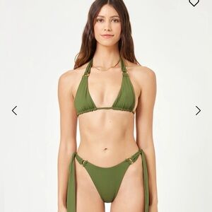 L Space Olive Green Halter Bikini Set-Medium
Brielle Top 
Kiki Bottom Tanga
